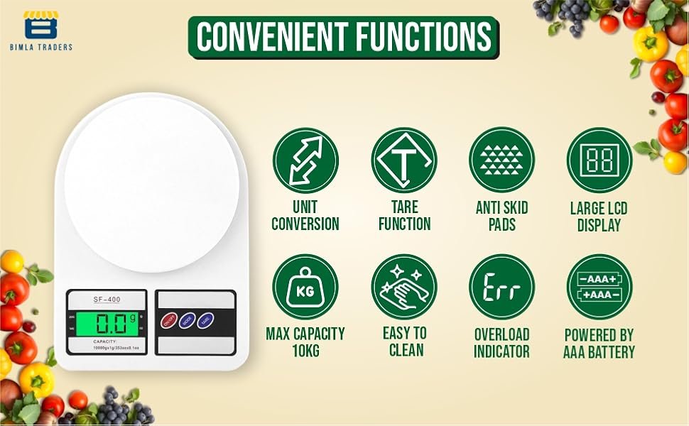 Digital Kitchen Food Scale 10kg Capacity - Electronic Weighing Machine with LCD Display for Baking, Cooking, and Multipurpose Use (White) - Image 6