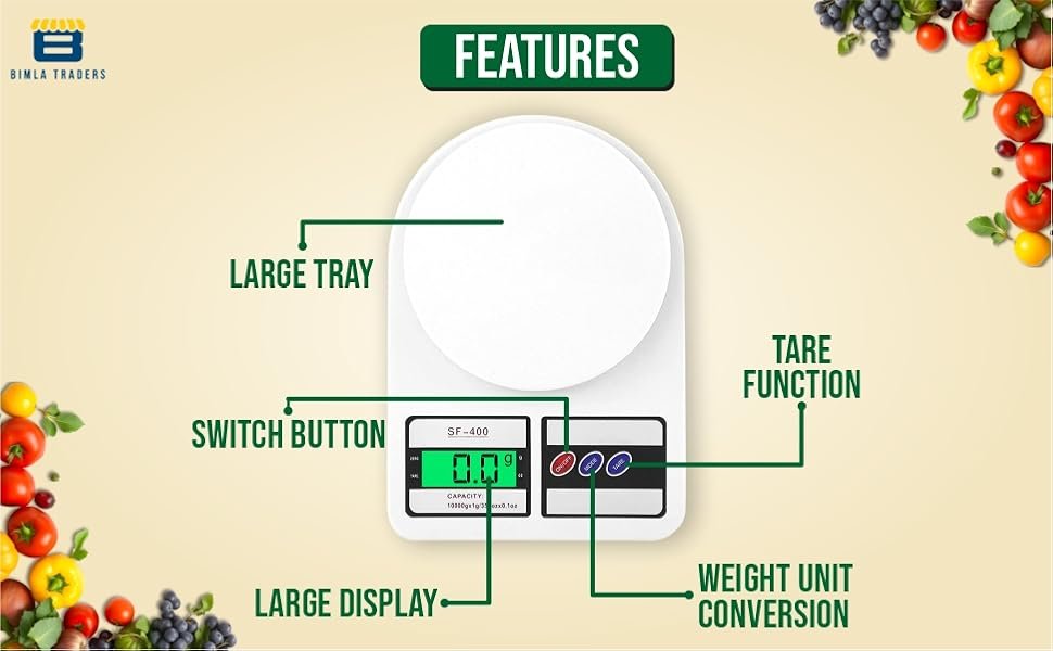 Digital Kitchen Food Scale 10kg Capacity - Electronic Weighing Machine with LCD Display for Baking, Cooking, and Multipurpose Use (White) - Image 7